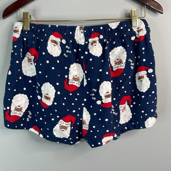 Old Navy Santa Print Flannel Boxer PJ Shorts Navy Red Blue Elastic Drawstring M - Picture 6 of 11